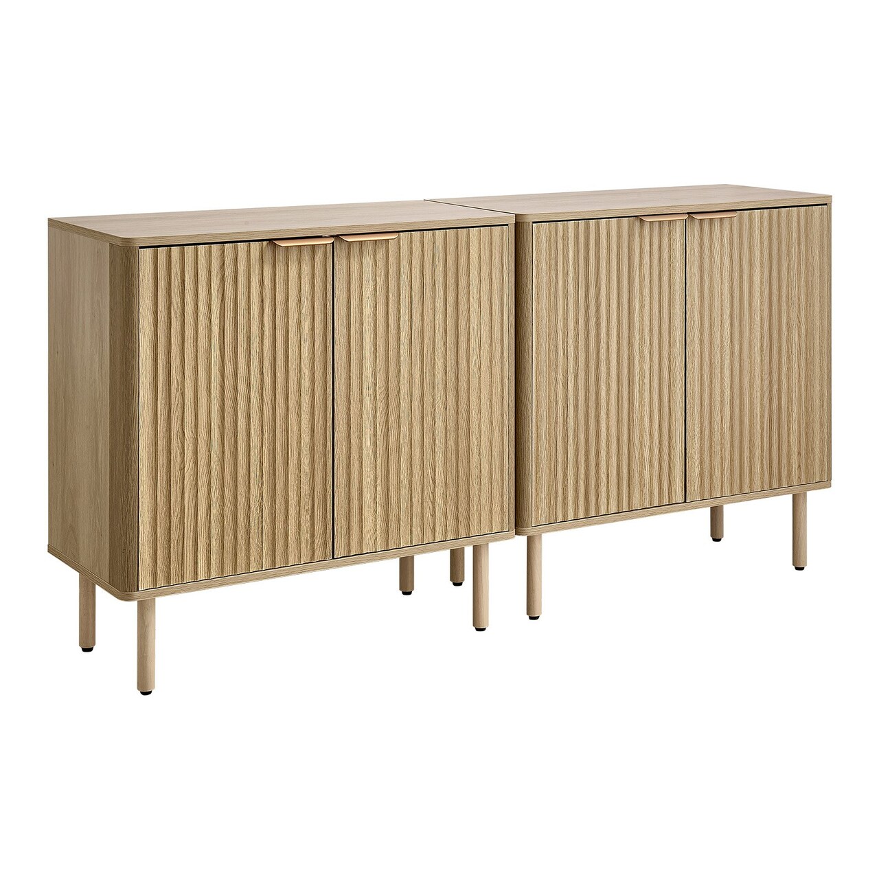 Oak-Gold Fluted Coffee Bar Cabinet Particleboard Rubberwood 3-Shelf
